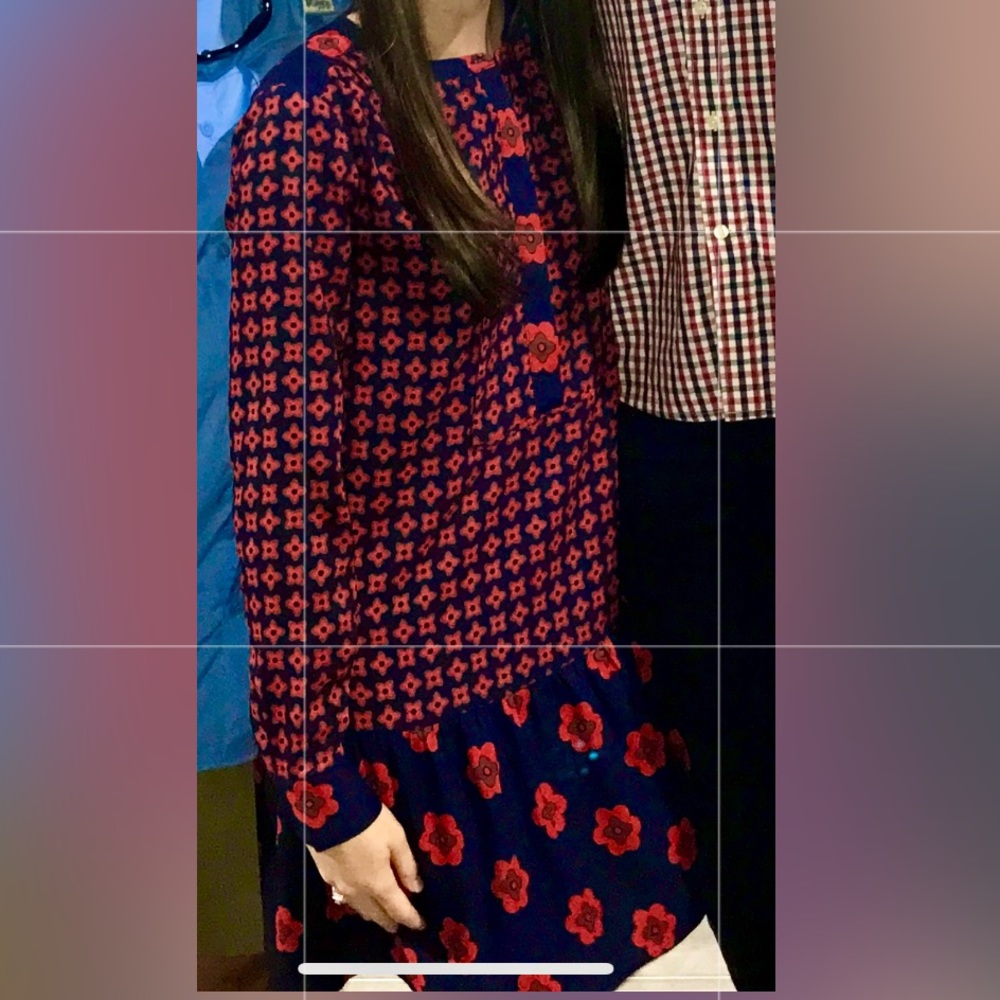 Loft Floral Mixed Red/Navy Dress